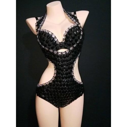 Womens Evening Dance Female Singer Nightclub Bar Outfit Set Rhinestones Pearls Bar Birthday Celebrate Outfit Dance Mesh Bodysuit