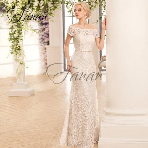 Boat Neck Short Sleeve Lace Mermaid Wedding Dresses Simple Sweep Train Bridal Gown vestido de noiva robe de soirée de mariage