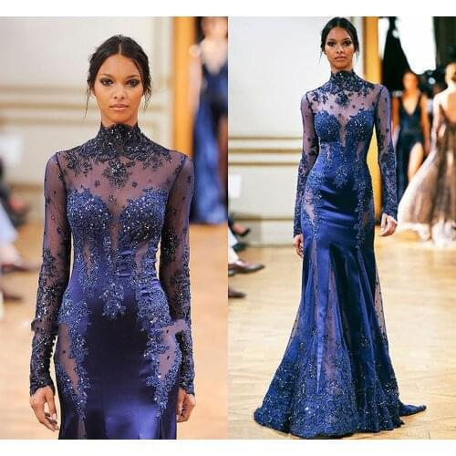 Robe de soiree Long Evening Dress 2019 New Arrival Formal Dress High Neck Long Sleeves Mermaid Dress Party Free Shipping