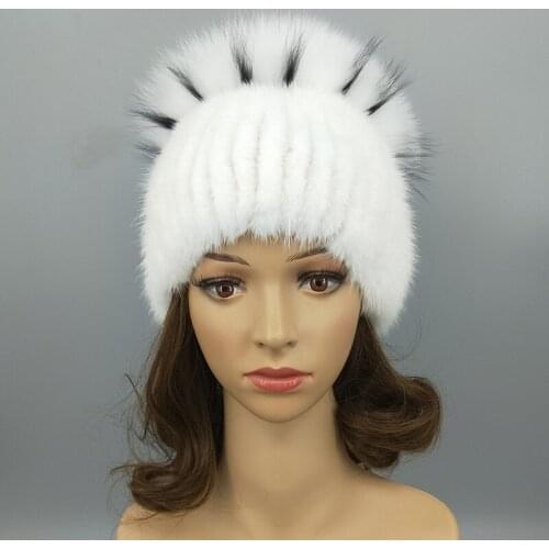 Winter Korean foreign trade mink fur straw hat hand sewn hat ear cap warm mink fur hat fox fur top