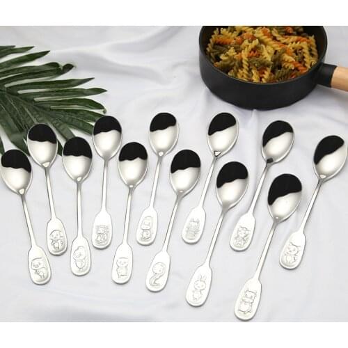 100pcs/lot Stainless steel twelve birth zodiac spoon Coffee spoon Child Scoop