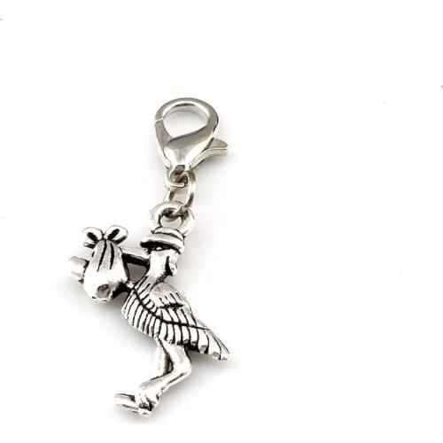 15pcs Zinc Alloy Stork New Baby Pregnant Expecting Charms Bead with Lobster clasp Fit Charm Bracelet DIY Jewelry 17x37mm