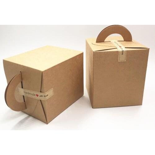 30Pcs/Lot 9.5x9.5x11cm Brown Kraft Paper Jewelry Carrying Box Case For Wedding Candy Gifts Containers With Two Kinds Of Stickers