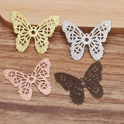 32*26mm Vintage Brass Hollow Filigree Butterfly Charms Wraps Connectors Finding Hair Clasps Settings DIY Jewelry Accessories