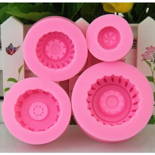 4pcs Silicone Tires Wheel Fondant Cake Molds Chocolate Cookies Mould Bakeware Home Kitchen Baking Decorating Tools Accessories