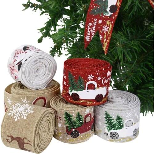 5M Christmas Style Printed Burlap Ribbon Fabric Swirl Grosgrain Trim DIY Bow Wreath Christmas Tree Decoration Xmas Gift Wrapping