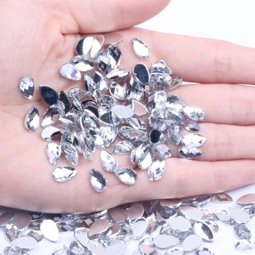 6x10mm/12x16mm Crystal Acrylic Beads Tear Shape Earth Facets Flat Back Glue On Nails Art Rhinestones DIY Decorations