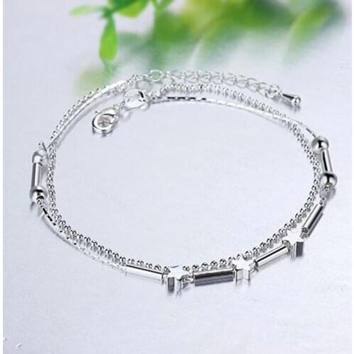 925 Silver Beads Curb Chain Anklet for Women Girls Friend Foot Jewelry Bracelet