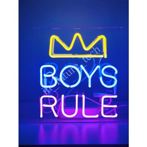 14“ Boy Rule Crown Acrylic Custom Neon Light Lamp Sign Beer Bar Handmade Glass Decorate Home Wall Room Windows Tube Artwork