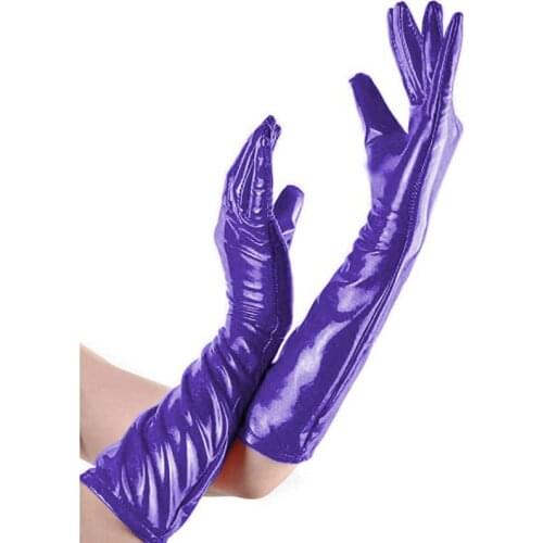 S-6XL Five Fingers Shiny Metallic Long Gloves Women Sexy Elbow Length Gloves Pole Dancing Clubwear Cosplay Costume Accessories