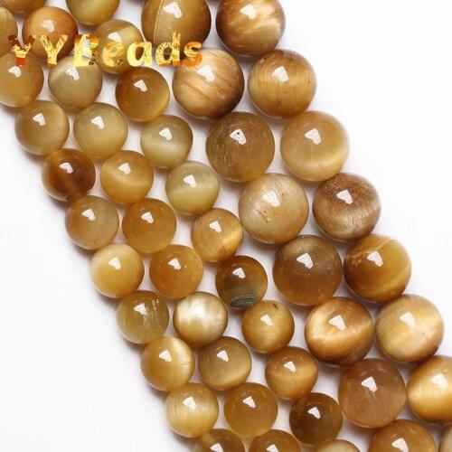 5A Natural Gold Tiger Eye Stone Beads Round Loose Beads For Jewelry Making Bracelet Necklaces Accessories 15" 4 6 8 10 12 14mm