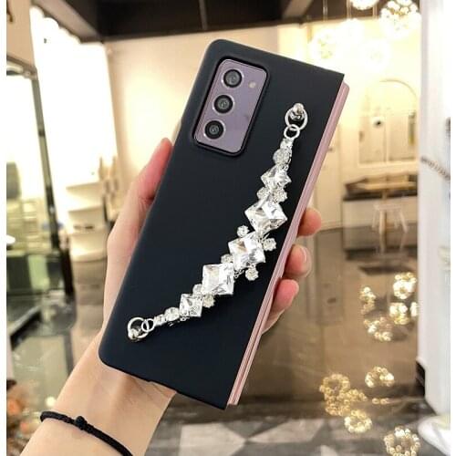 DIY Luxury Fashion Bling Diamond Rhinestone Hand Chain Bracelet Case Cover For Samsung Galaxy Z FOLD 2 3 5G Hard Back Cover