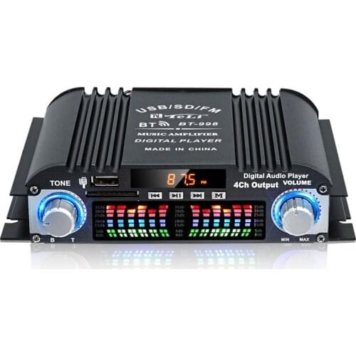 BT-998 HIFI Digital Audio Amplifier LCD Display Classd Power Amplificador Bluetooth Radio Car Home Speaker FM USB SD