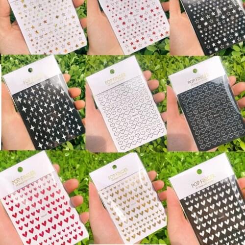 Holographic Self Adhesive Nail Art Stickers Decal 3D Heart Decals for Nail Art DIY Supplies Stars Stickers Glitter Nail Art Tip