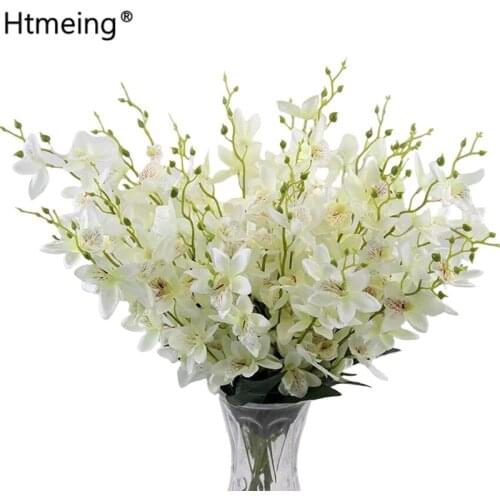 Htmeing 23.6 inch Artificial Gladiolus Orchids Natural Silk Fake Cattleya Flowers for Home Decorations Wedding Party Bouquet