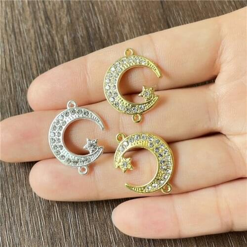 JunKang ethnic style alloy inlaid glass diamond moon star connector DIY jewelry crafts making supplies accessories