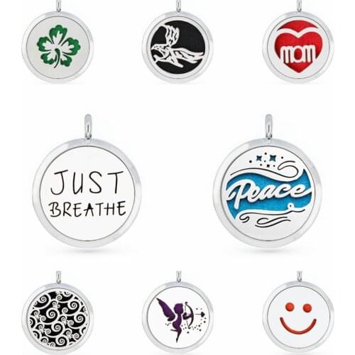 Just breathe Peace eagle mom Cupid tree of life 30mm Perfume essential oil diffuser locket 1 pad random pendant necklace jewelry