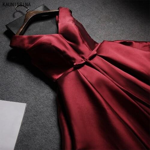 KAUNISSINA Bridesmaid Dresses Satin V-Neck Sleeveless Medium Length Cheap Party Dress for Wedding Women A-Line Bridesmaids Gowns