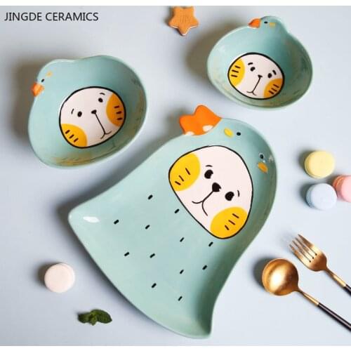 European Cartoon Animal Ceramic Child Plate Eating Bowl Household Kitchen Utensils Fruit Salad Dessert Ice Cream Bowl Artwork