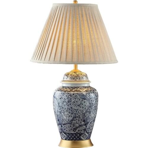 Chinese Neoclassical Blue and White Porcelain Large Ceramic Table Lamp Bedroom Bedside Lamp Living Room Elderly Peoples Room