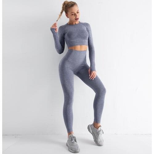 Seamless Women Yoga Set Workout Sportswear Gym Clothing Fitness Long Sleeve Crop Top High Waist Leggings Sports Suits 2/3/5PCS