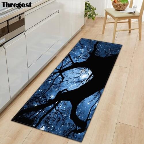 Thregost Psychedelic Night Sky Print Bedroom Mats Long Floor Carpets Microfiber Soft Flannel Indoor Mat Rug Anti-Slip Doormat
