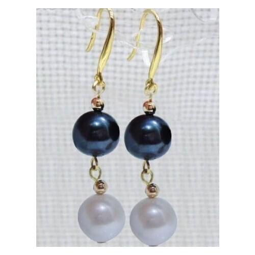 Pretty Design New Perfect South Sea White + Black Pearl Earrings 14k/20 Gold