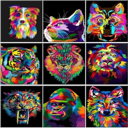 Colorful Animals Oil Painting By Numbers Adults Diy Kit HandPainted On Canvas With Framed Picture Drawing Coloring By Number Art