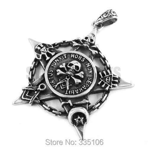Freemason Masonic Pentagram Star Pendant Stainless Steel Jewelry Carved Word Skull Biker Mens Pendant SWP0322A