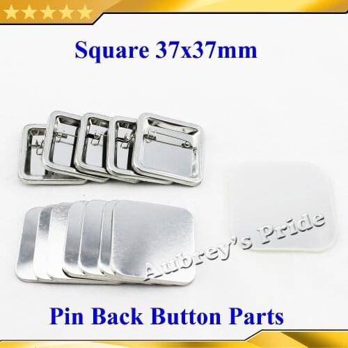 Square 37x37mm 100 Sets Pin Back Metal Button Supply Materials for NEW Professional All Steel Badge Button Maker