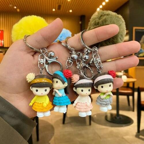 Cartoon Cute Little Girl Resin Key Chain Accessories Customized Metal Keychains Small Gift DIY Purse Accessories