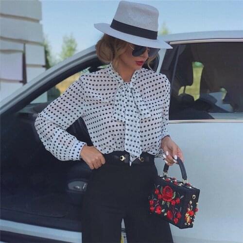 Fashion Women Formal Office Long Sleeve Shirt Polka Dot Tops Casual Loose Blouse