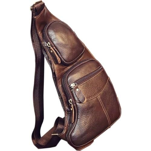 Men Cowhide Vintage Sling Chest Back Day Pack Travel Fashion Cross Body Messenger Shoulder Bag High Quality