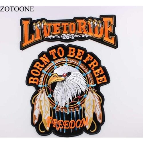 ZOTOONE Large Punk Biker Patch Iron On Embroidered Live To Ride Born Free American Classic Big Motorcycle Patches For Clothing C