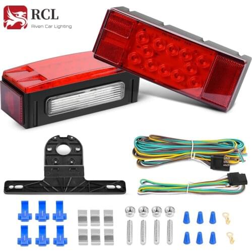 2PCS Red White Low Profile Rectangular LED Stop Tail Turn Signal Side Marker Light on 12V RV Pickup Trucks Marine Boats Trailers