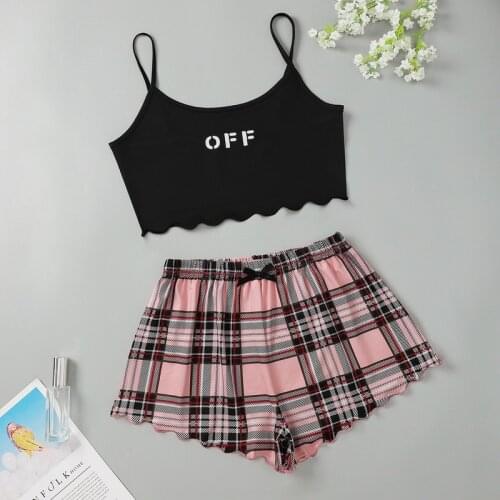 Dormir Tops + Plaid Pants Pijama De Mujer Pajamas for Girls Nightie Nightgown Pyjamas Dropshipping Summer Two Pieces Sleepwear