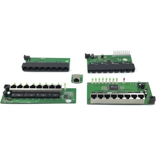 OEM factory direct mini fast 10 / 100mbps 8-port Ethernet network lan hub switch board two-layer pcb 2 rj45 1 * 8pin head port