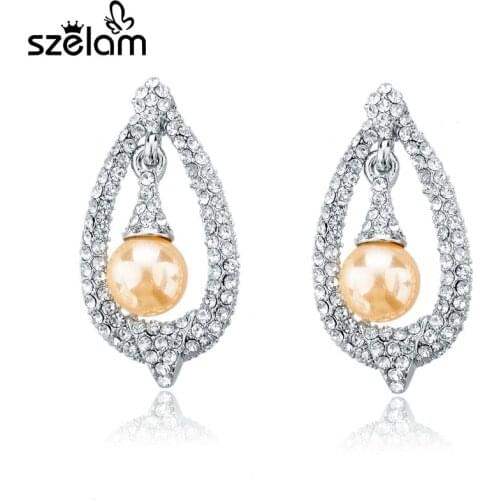 Wholesale Austrian Crystal Earrings For Women Wedding Jewelry Gold/Silver Plated Earrings Simulated Pearl Earrings SER140232
