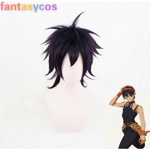 JoJos Bizarre Adventure Ghirga Narancia Cosplay Wig Short Mix Black Purple Synthetic Hair for Halloween Costume Party