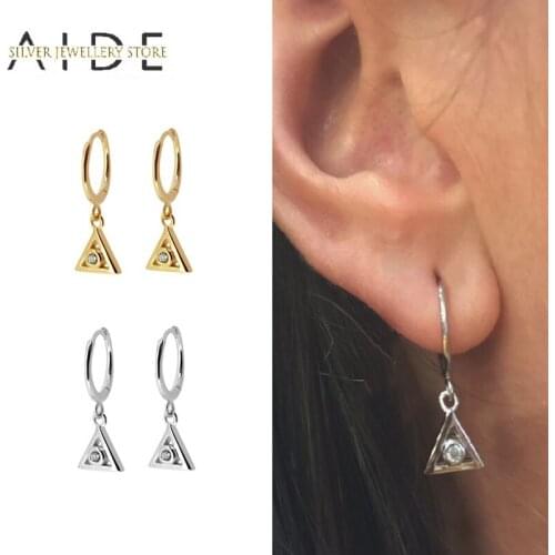 AIDE Minimalism Triangle Pendientes Hoop Earrings Retro Geometric INS Piercing Huggie Earrings For Women 925 Silver Jewelry Gift