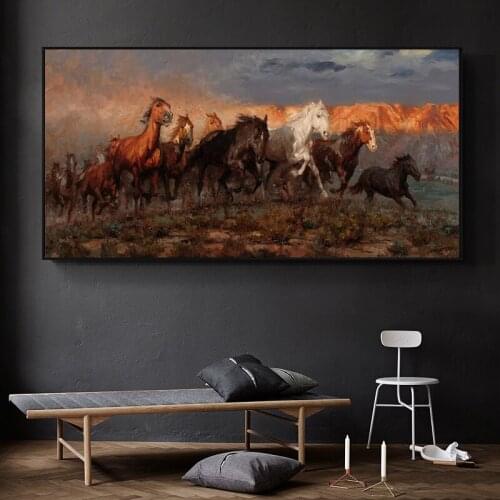 Modern Painting A Group of Colorful Running Horse Animals Prints on Canvas Wall Art Posters Artistic Picture for Living Room