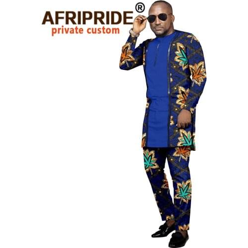 Tracksuit Men African Clothing Print Coats and Ankara Pants 2 Piece Set Leather Jacket Plus Size Casual Outwear Attire A2116015