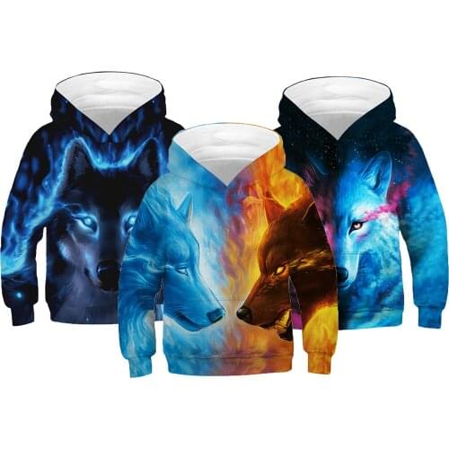 Wolf Tiger 3D Print Boys Hoodies Teens Spring Autumn Hooded Sweatshirt For Boys Kids Clothes Children Long Sleeve Pullover Tops