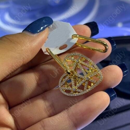 UMGODLY Luxury Brand Yellow Gold Color Asymmetric Earrings Lucky Hollow Out Heart Love Earrings Fashion Women Jewelry