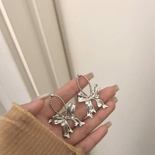 Water Drop Zircon Bowknot Dangle Earrings for Women Korean Trendy Ear Jewelry Female Fashion Luxurious Elegant Drop Earrings