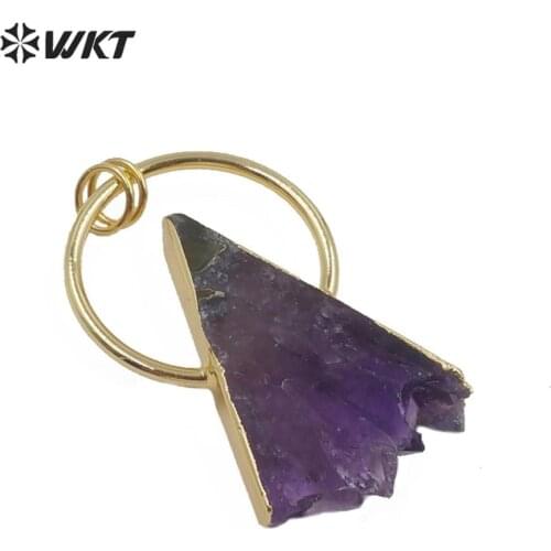 WT-P1539 Wholesale new design big ring natural amethy st pendant in v shape women fashion purple amethy st stone pendant
