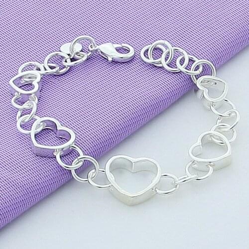 Wholesale Price 925 Jewelry Silver Love Heart Charm Bracelet For Women Female Trendy Jewelry Accessories