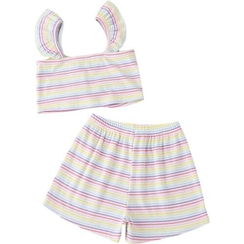 2-6Years Girl’s Vest and Shorts Suit Fashion Letter Cropped Tops and Bow Elastic Short Pants