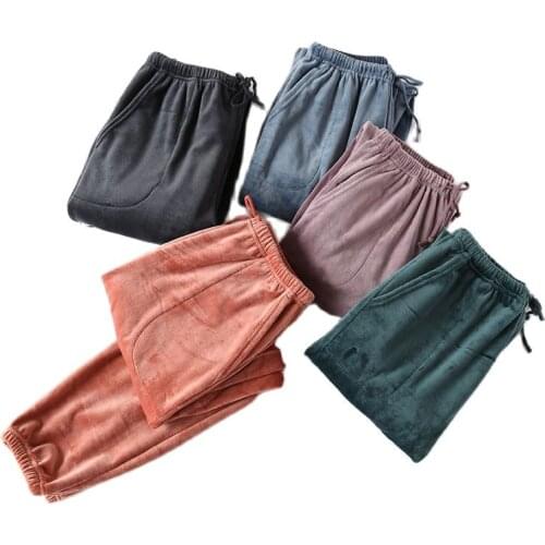 Velvet Home Pants For Women Winter Pajamas Pant Thick Warm Sleepwear Trousers Female Solid Sleep Bottoms Womens Home Clothes