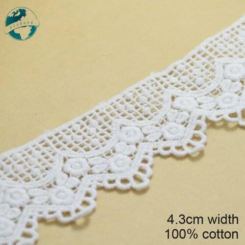 10yards 4.3cm white lace cotton embroidery lace french lace ribbon fabric guipure diy trims warp knitting sewing Accessories3685